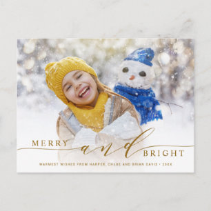 Elegant Gold Merry en Bright Photo Holiday Briefkaart