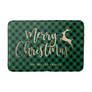 Elegant Gold Merry-kerst, zwart en groen gekleed Badmat