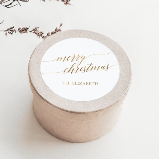 Elegant Gold Merry-kerstcadeaunaam Ronde Sticker
