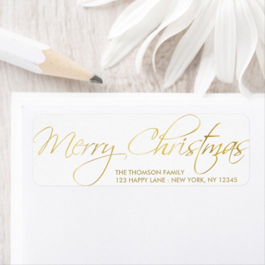 Elegant Gold Merry-kersthandschrift Etiket (Insitu)