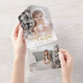 Elegant Gold Merry-kerstkalligrafie Foto All In One Uitnodiging (Afscheurbaar)