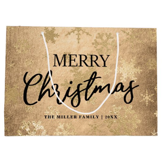 Elegant Gold Merry-kerstsnowflake-patroon Groot Cadeauzakje (Achterkant)