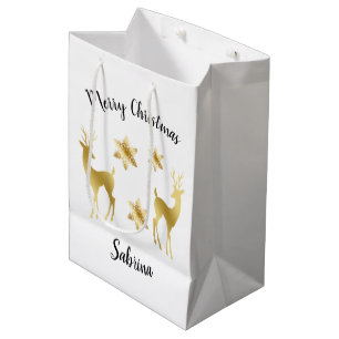 Elegant Gold Merry-sneeuwvlokken voor kerst Medium Cadeauzakje