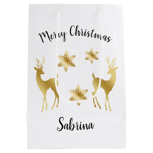 Elegant Gold Merry-sneeuwvlokken voor kerst Medium Cadeauzakje (Achterkant)