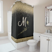 Elegant Gold met zwarte aangepaste monogram naam R Douchegordijn (In situ)