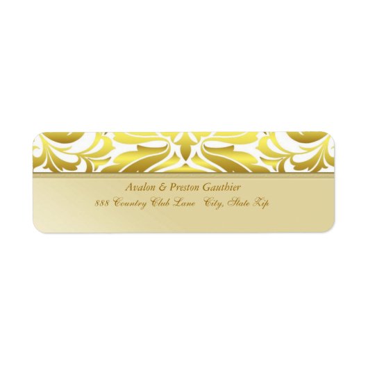 Elegant Gold Metal Damask Weddenschap Label (Voorkant)