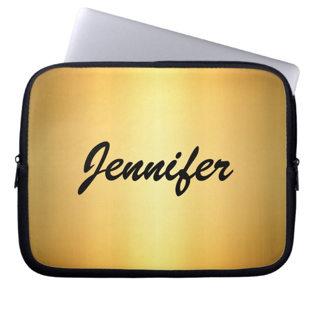 Elegant Gold Metallic Modern Script Personalized Laptop Sleeve (Voorkant)