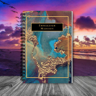 Elegant Gold Modern Blue Paint Monogram Journal Notitieboek