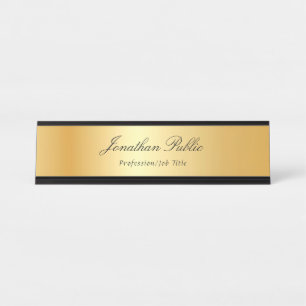 Elegant Gold Modern Handgeschreven Text Name Sjabl Bureau Naambordje