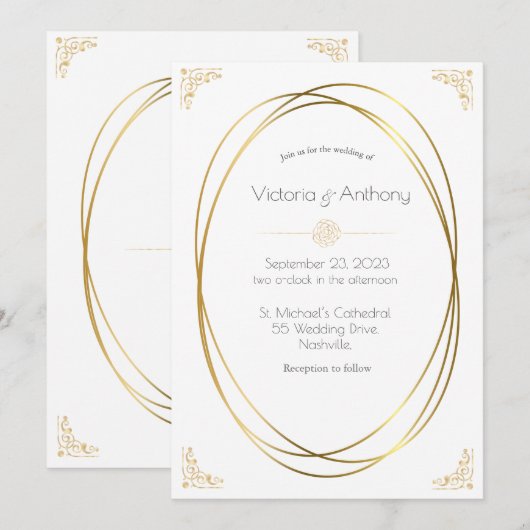 Elegant Gold Modern Wedding Invitation Kaart (Voorkant / Achterkant)