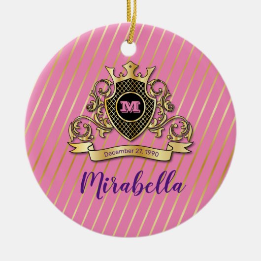 Elegant Gold Monagram Fashioned Ceramic Ornament (Voorkant)