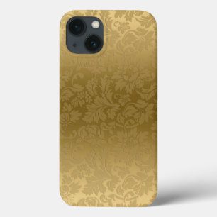 Elegant Gold Monochromatische Floral DamasPatroon iPhone 13 Hoesje