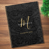 Elegant Gold Monogram Black Floral 2026