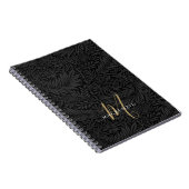 Elegant Gold Monogram Black Floral Pattern Notitieboek (Rechterzijde)