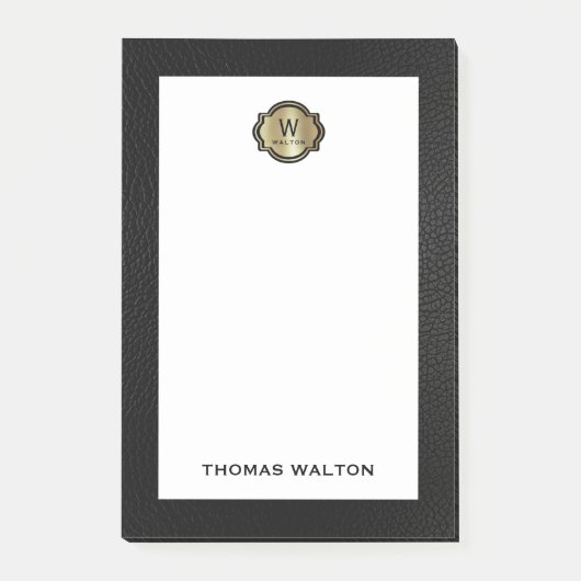 Elegant Gold Monogram Black Leather Look Post-it® Notes (Voorkant)