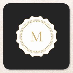 Elegant Gold Monogram Black Vierkante Kartonnen Onderzetter