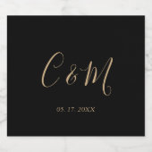 Elegant Gold Monogram Black Weddenschap Wijn Label Sparkling Wijnetiket (Enkel label)