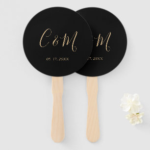 Elegant Gold Monogram Black Wedding Hand Fan Handwaaier