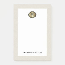 Elegant Gold Monogram Creamy White Leather Look
