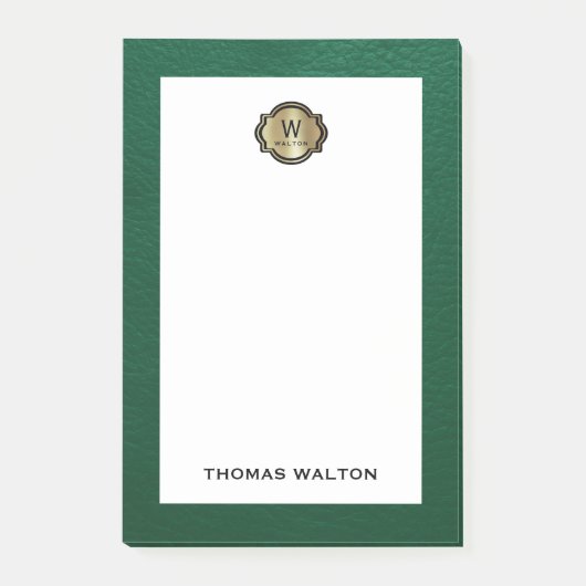 Elegant Gold Monogram Emerald Green Leather Look Post-it® Notes (Voorkant)