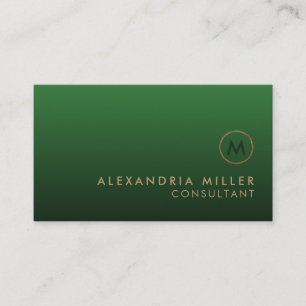 Elegant Gold Monogram Emerald Green Visitekaartje