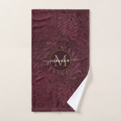 Elegant Gold Monogram Floral Brown Maroon Bad Handdoek (Handdoek)