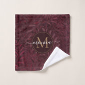 Elegant Gold Monogram Floral Brown Maroon Bad Handdoek (Wasdoekje)