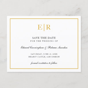 Elegant Gold Monogram Formal Wedding Save the Date Aankondigingskaart