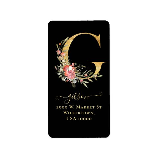 Elegant Gold Monogram G Floral Address Label (Voorkant)