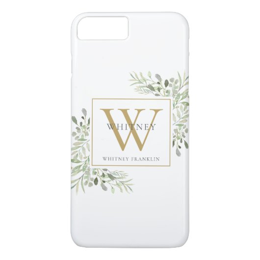 Elegant Gold Monogram Greenery Modern Case-Mate iPhone Case (Achterkant)