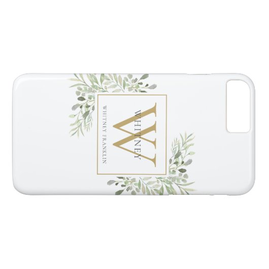 Elegant Gold Monogram Greenery Modern Case-Mate iPhone Case (Achterkant (Horizontaal))
