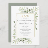Elegant Gold Monogram Greenery Wedding Shower Kaart (Voorkant / Achterkant)