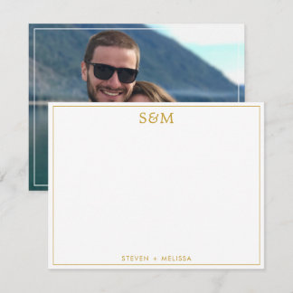 Elegant Gold Monogram Initials Couple Name Photo  Notitiekaartje