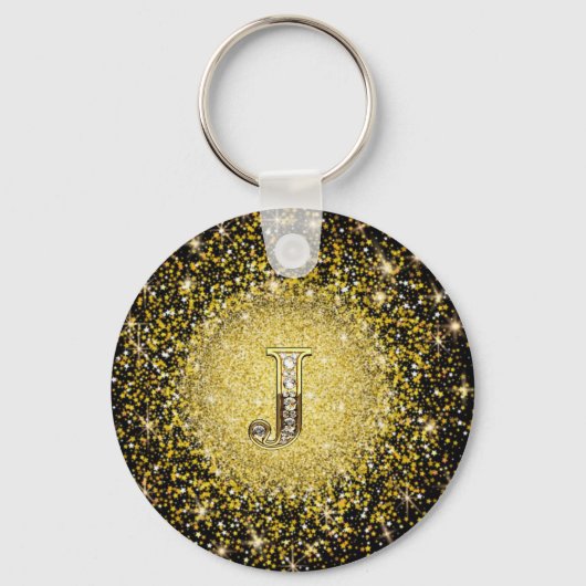 Elegant Gold Monogram J Letter gift sleutelhanger (Voorkant)