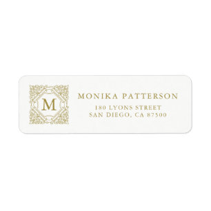 Elegant Gold Monogram Lijst retour adres label