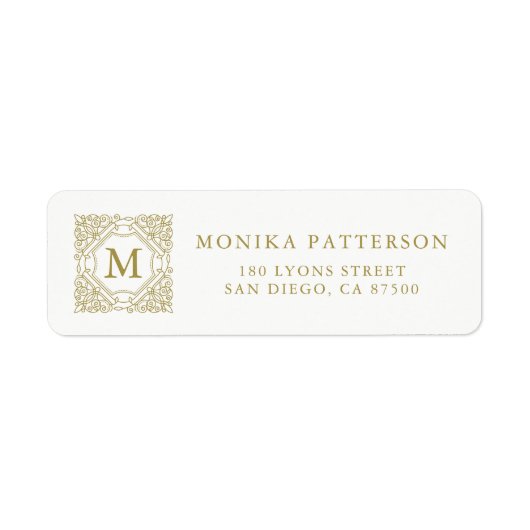 Elegant Gold Monogram Lijst retour adres label (Voorkant)
