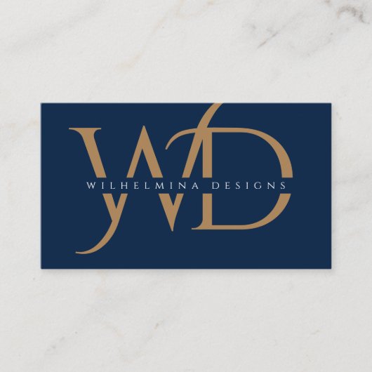 Elegant Gold Monogram Luxury Typografie Dark Blue Visitekaartje (Voorkant)