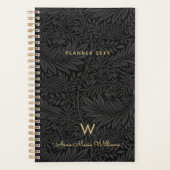 Elegant Gold Monogram Name Black Floral 2026 (Devant)