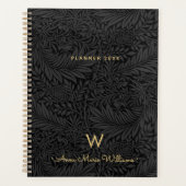 Elegant Gold Monogram Name Black Floral 2026 Planner (Voorkant)