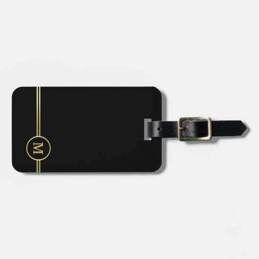 Elegant gold Monogram op zwart Bagagelabel (Voorkant horizontaal)