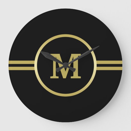 Elegant gold Monogram op zwart Grote Klok (Voorkant)
