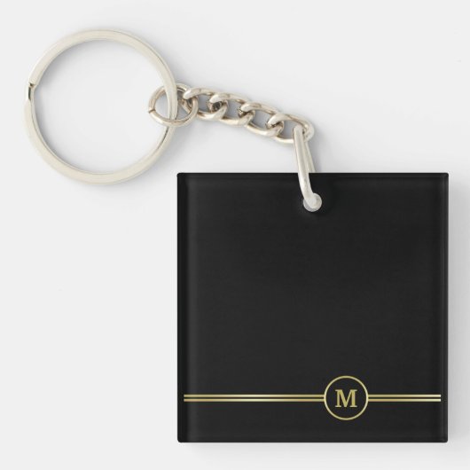 Elegant gold Monogram op zwart Sleutelhanger (voorkant)