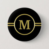 Elegant gold Monogram op zwarte Button (Voorkant)