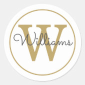 Elegant Gold Monogram Script Name Ronde Sticker (Voorkant)