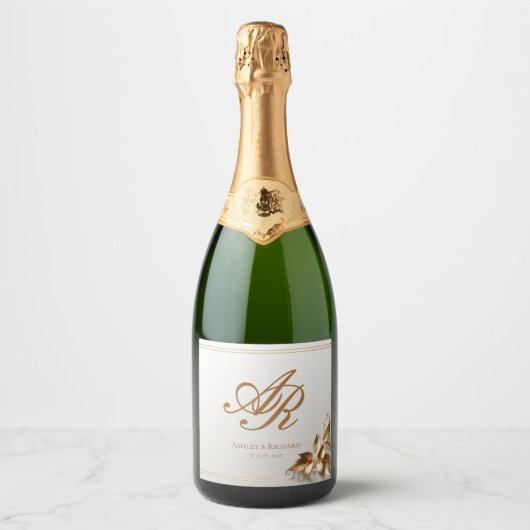 Elegant Gold Monogram Sparkling Wijnetiket (Voorkant)