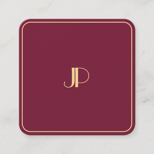 Elegant Gold Monogram Template Luxury Bordeaux Vierkante Visitekaartje (Voorkant)