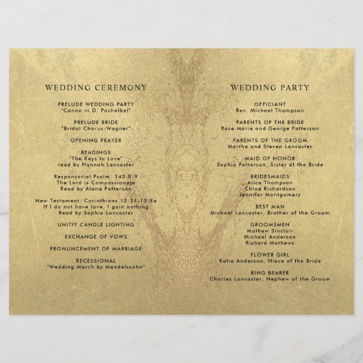 Elegant Gold Monogram Wedding Folded Program (Achterkant)
