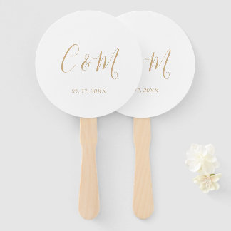 Elegant Gold Monogram Wedding Hand Fan Handwaaier