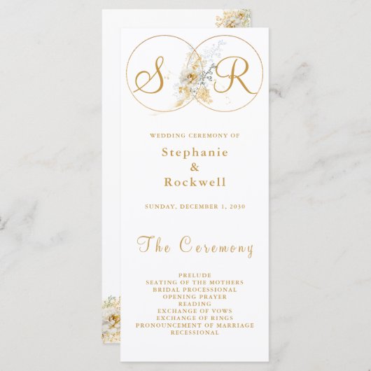 Elegant Gold Monogram Wedding Programme (Voorkant / Achterkant)