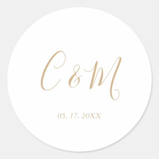 Elegant Gold Monogram Wedding Ronde Sticker (Voorkant)